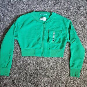 NWT Roma Concept by Rose Womens Large Green Cropped Full-Zip Hoodie w. Pockets